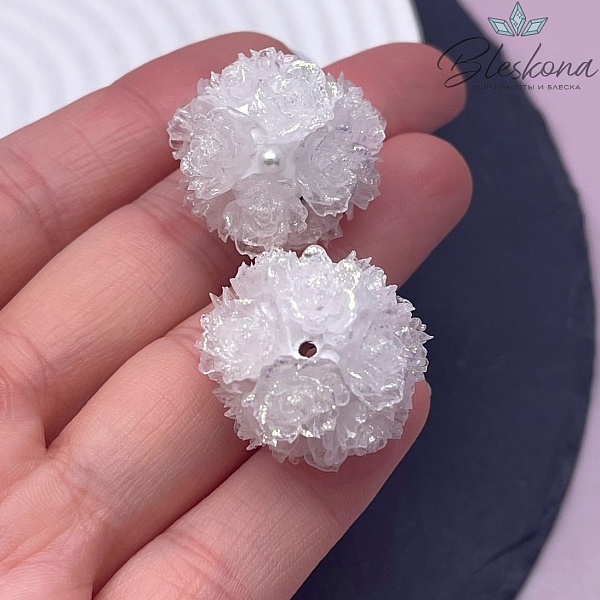 24 мм Бусина шар цветочный белый 