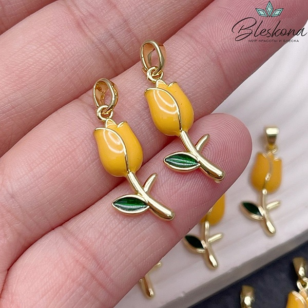 22*8,6 мм Цвет золото, Подвеска тюльпан желтая эмаль