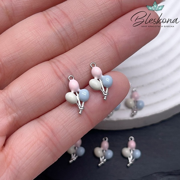 14,4*8,5 мм Цвет серебро, Подвеска связка воздушных шариков эмаль