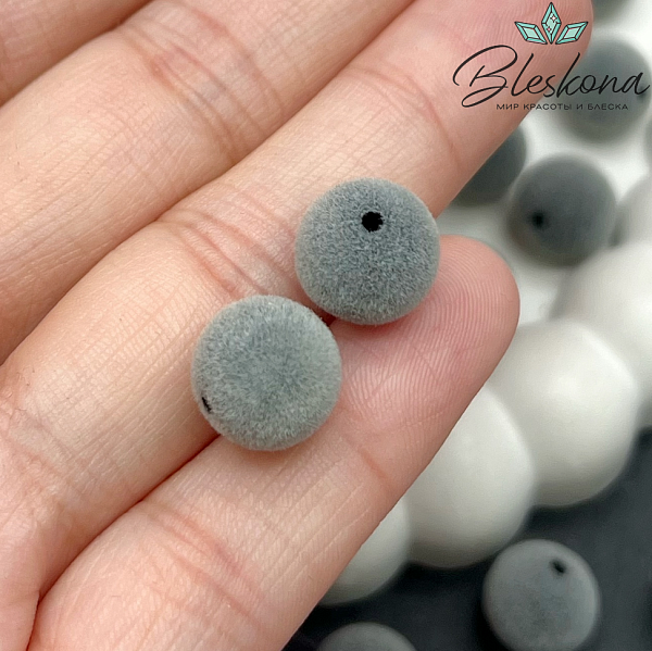 10мм Бархатная бусина, Цвет светло-серый