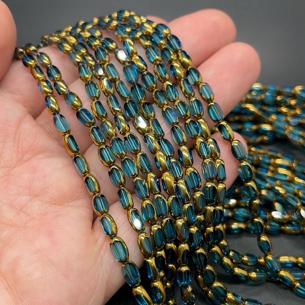 3,5*6 мм Стекло Lux, рис огранка, цвет голубой в обрамлении