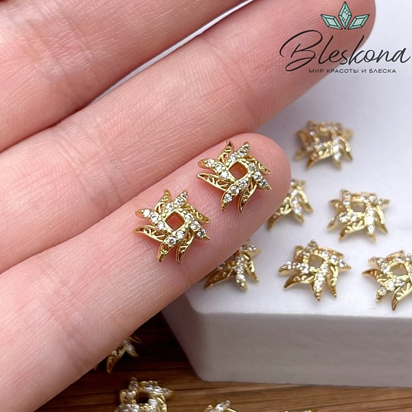 8,8 мм Цвет золото, Шапочка цирконы