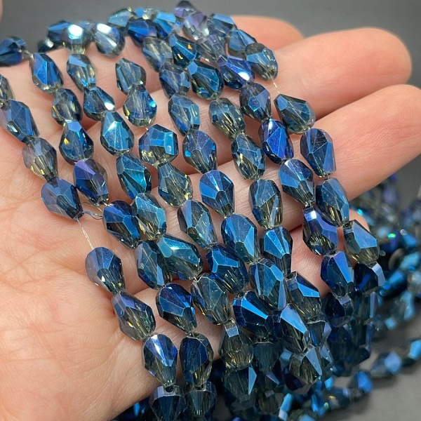 6*8 мм Стекло Lux, ракушка, цвет синий