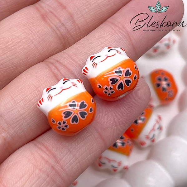 13,5*13 мм Керамика бусина Котик оранжевый