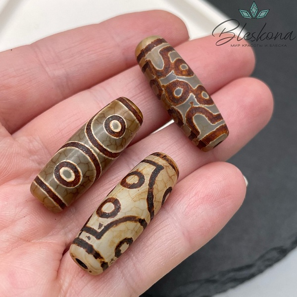 Бусина Дзи 7 глаз серо-коричневый бочонок 30*11 мм