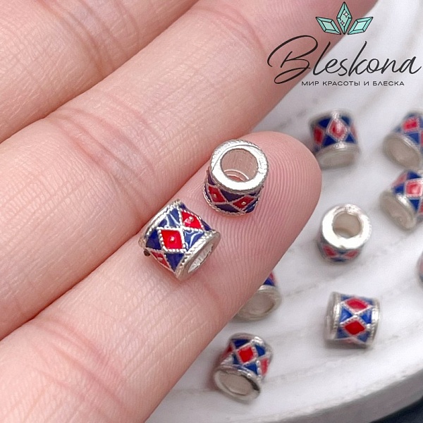 5,6*5,8мм Бусина Ромбики №1 эмаль посеребрение