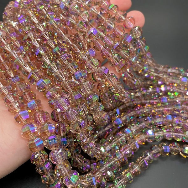 6*7,5 мм Стекло Lux, рондель прямоуг. огр.,цвет песочный с радужным переливом