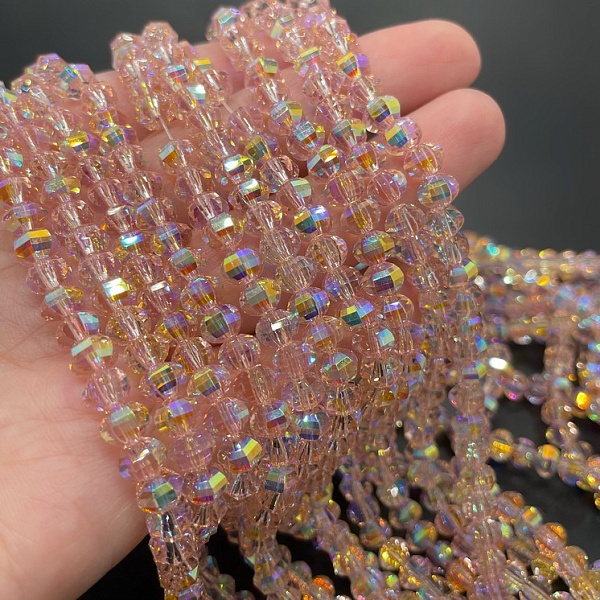 4,5*6 мм Стекло Lux, рондель прямоуг. огр., цвет розовый с разноцветным переливом