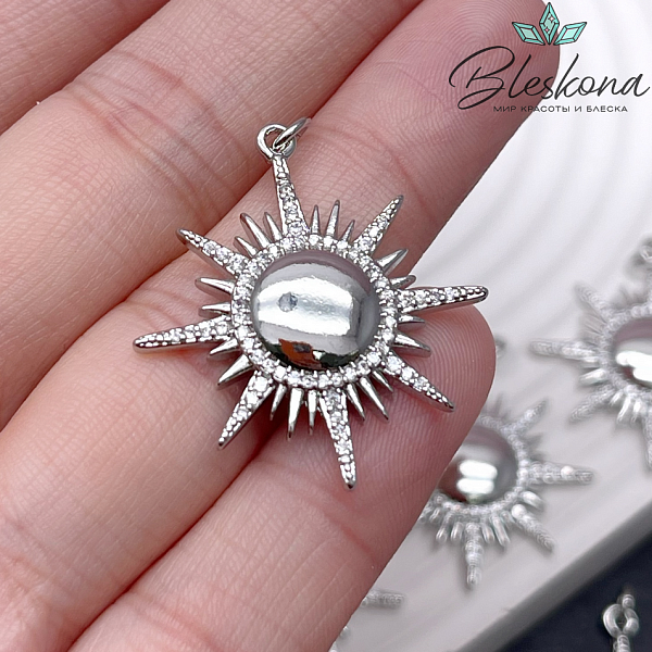 30,7*28 мм Цвет серебро, Подвеска солнце цирконы 