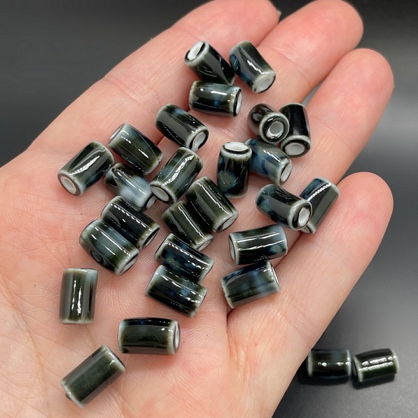 6*10 мм Бусина трубочка, керамика цвет серо-черный