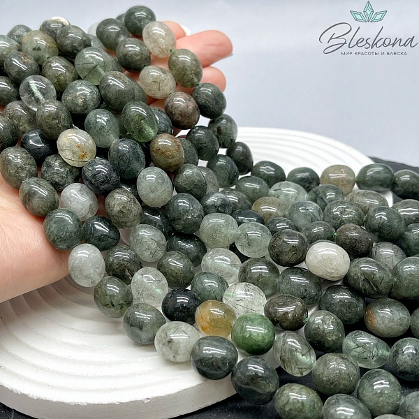 Кварц Рутиловый зеленый галтовка №6 11-12 мм