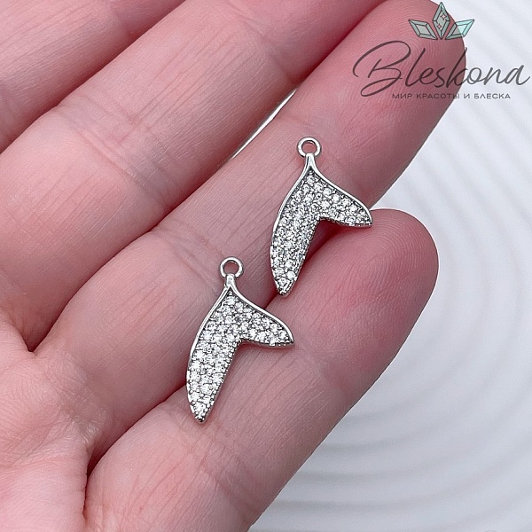 18*12 мм Цвет серебро, Подвеска Хвост кита цирконы 