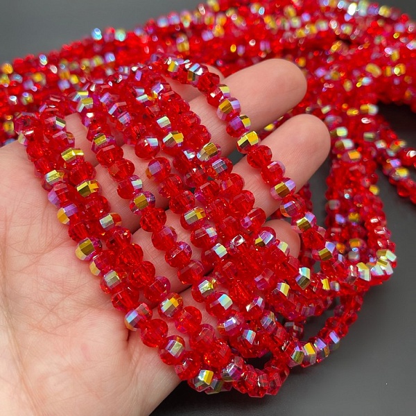 4,5*6 мм Стекло Lux, рондель прямоуг. огр., цвет красный с переливом