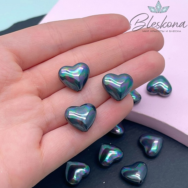 13*15 мм, Жемчуг Майорка сердечки пухлые, цвет черный (штучно)