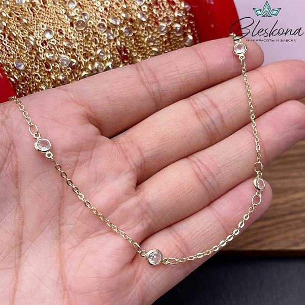 Цепь №200-1 цвет золото 1,6*2 мм циркон 