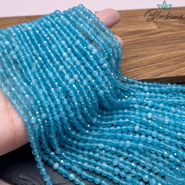 Кошачий глаз ярко-голубой микроогранка (имитация) 4 мм