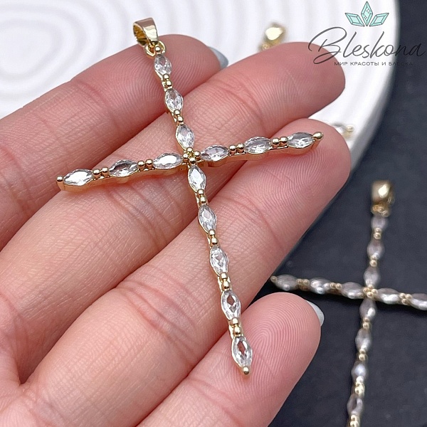 57*42мм Цвет золото, Подвеска крест овальные цирконы