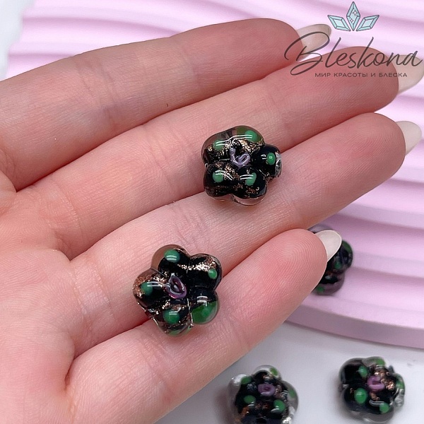 14,5 мм Бусина цветок прозрачный с черным