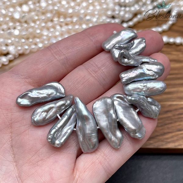 Жемчуг Бива серый сет 9 см (14-22)*(5-9) мм