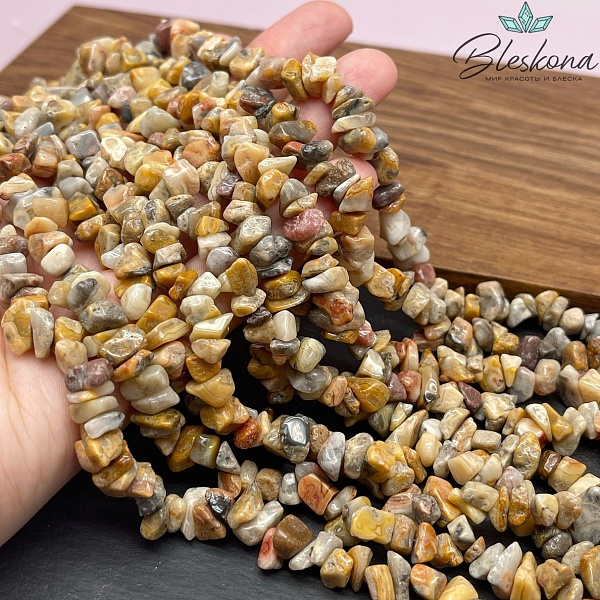 Крошка Агат кружевной  ширина бусин ~ 7-11 мм