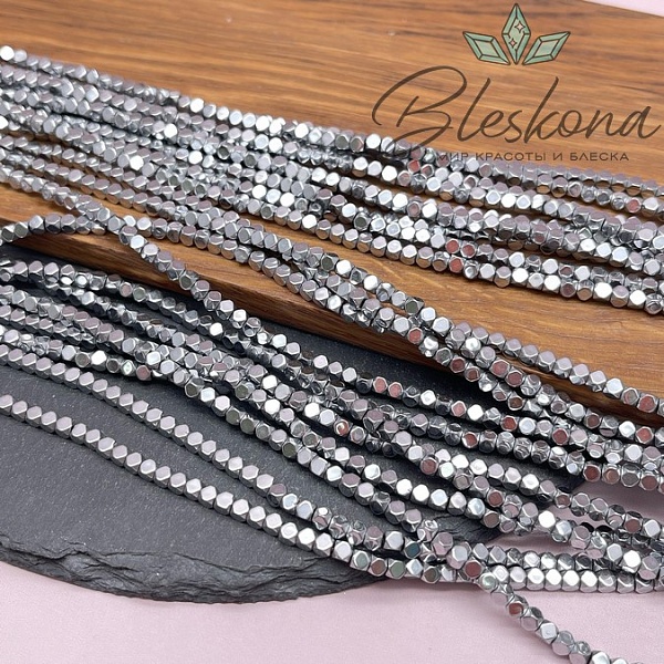 3 мм Гематин имитация, цвет темное серебро, куб огранка
