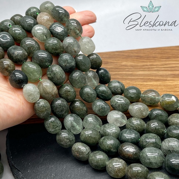 Кварц Рутиловый зеленый галтовка №6 14-16 мм