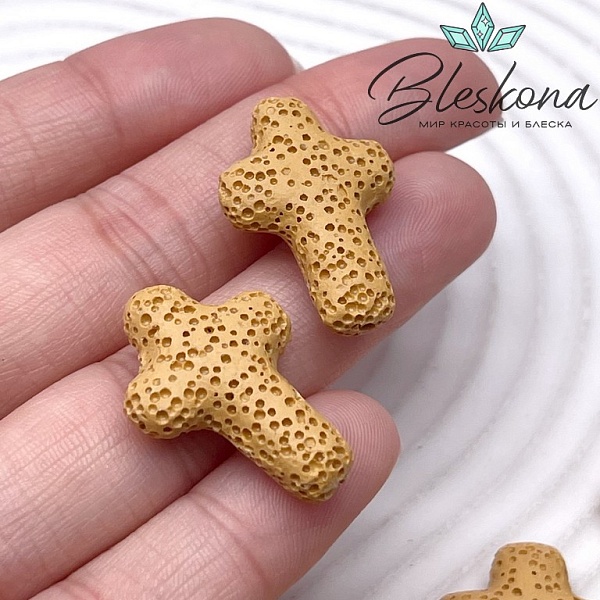 Лава Вулканическая Бусина крест горчичный 27*19 мм