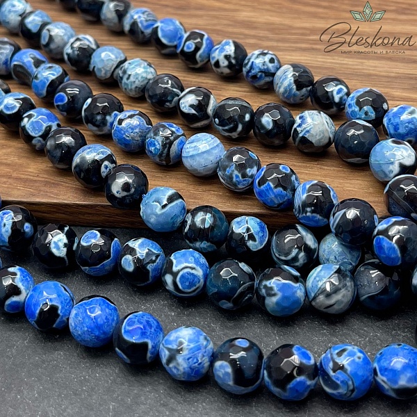 Агат черный синие разводы огранка 10 мм