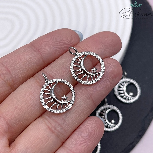 17,5*16 мм Цвет серебро, Подвеска солнце, луна, звезда цирконы