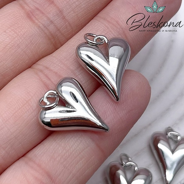 13*17 мм Цвет серебро, Подвеска сердце объемное