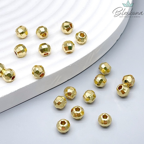 Бусина огранка ⌀6мм, цвет золото уп.10шт Люкс