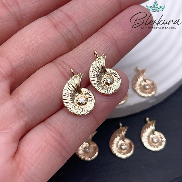 17*11 мм Цвет золото, Подвеска ракушка улитка циркон 