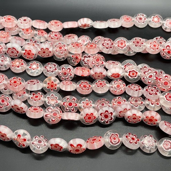 Муранское стекло розовое круг цветок  10 мм