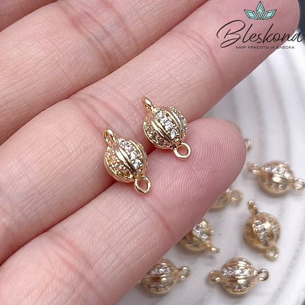11,8*6,7 мм Цвет золото, Коннектор шар с цирконами 