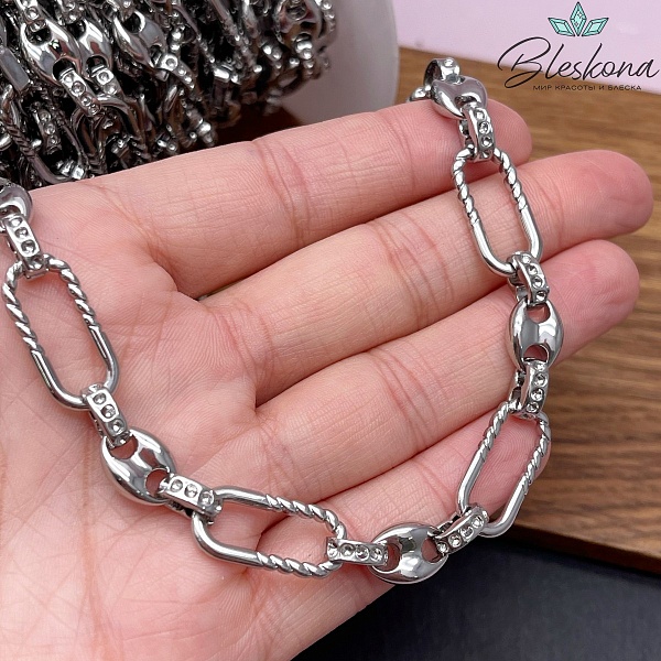 Цепь №141-2 цвет серебро 21,5*10 мм/ 12*8,5 мм L224072