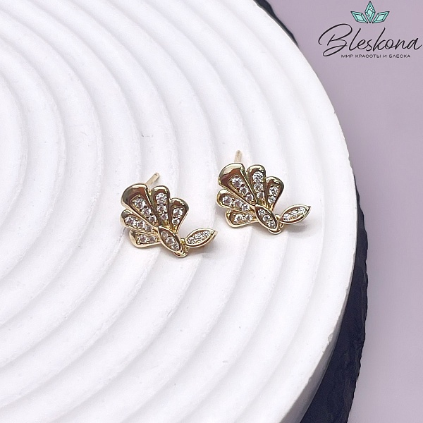 17*10 мм Цвет золото, Пусеты Павлиний хвост 