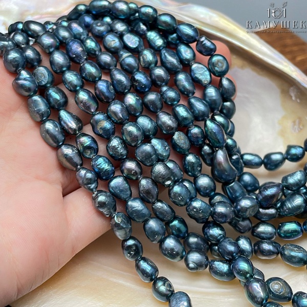 Жемчуг барочный рис черный хамелеон 6,5-7 мм 