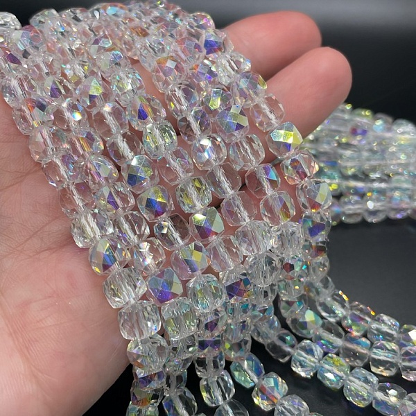 6.5 мм Стекло Lux,  куб огранка, цвет AB