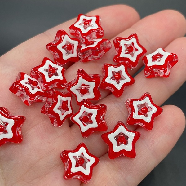 12 мм, Бусина звезда красная уп.5шт