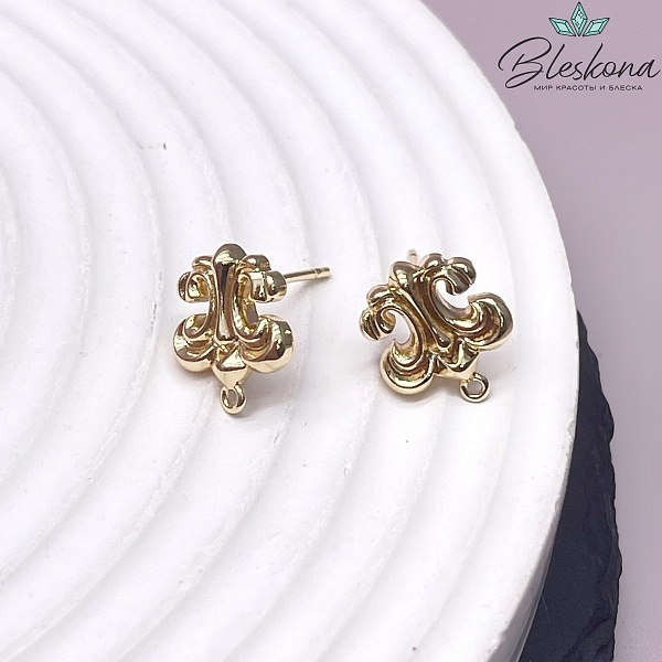 13*11 мм Цвет золото, Пусеты Королевская лилия 