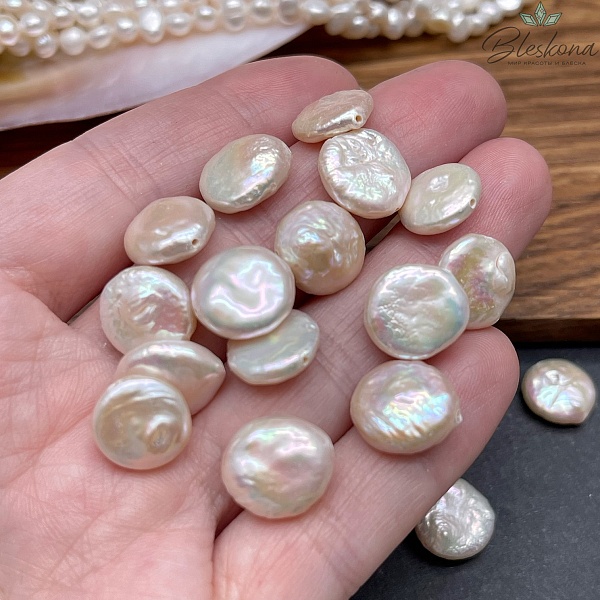 Жемчуг Барокко белый монетки №1 штучно ~ 10-12 мм 