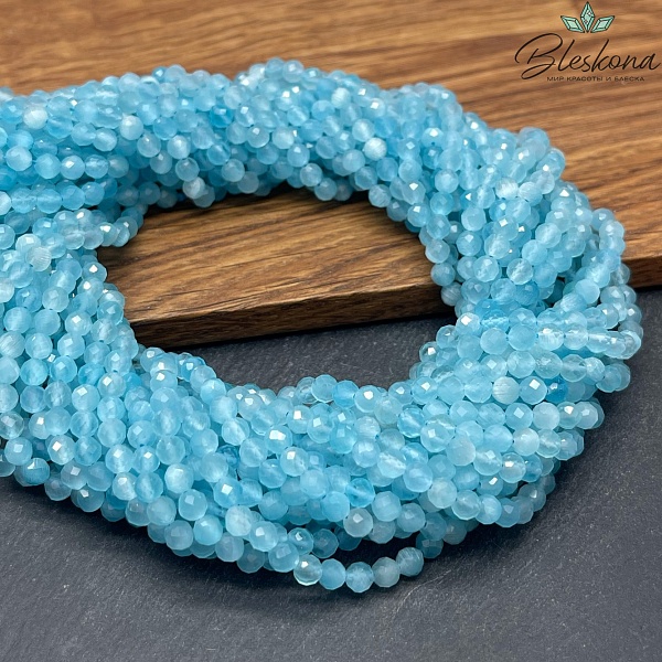 Кошачий глаз светло-голубой микроогранка (имитация) 4 мм