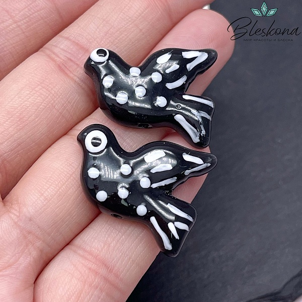 27*22 мм Керамика бусина Голубь черный  (Птица)