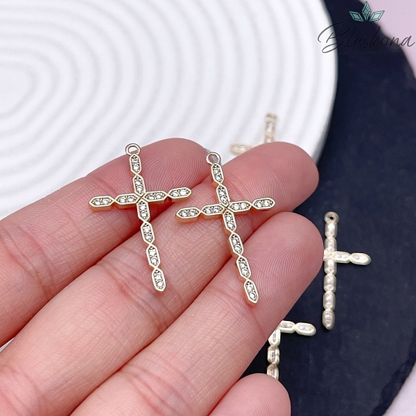 19*30,5 мм Цвет золото, Подвеска крест цирконы 