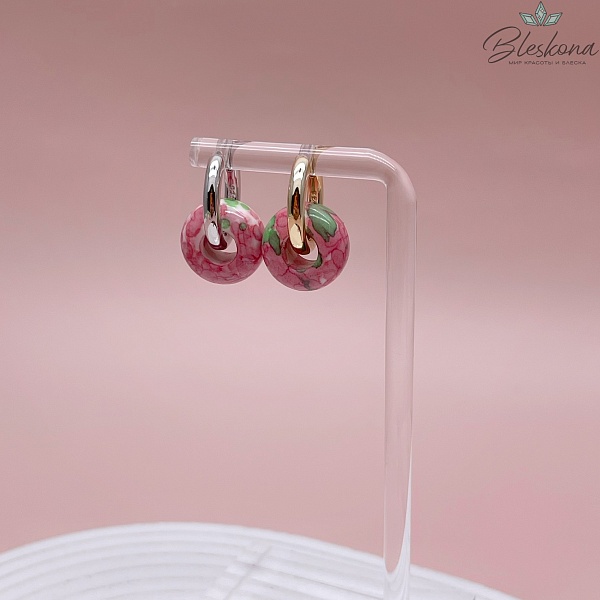 Бублик Агат белый розово- зеленые узоры (имитация) 15 мм