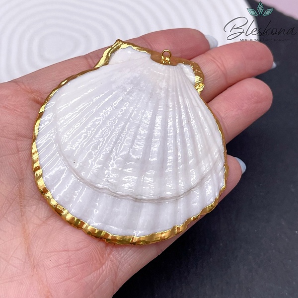 (58-65)*(63-65) мм, Цвет золото, Подвеска Тихоокеанский ситцевый гребешок белый