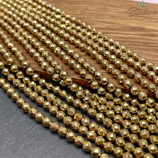 6 мм Гематин имитация огранка, цвет темное золото
