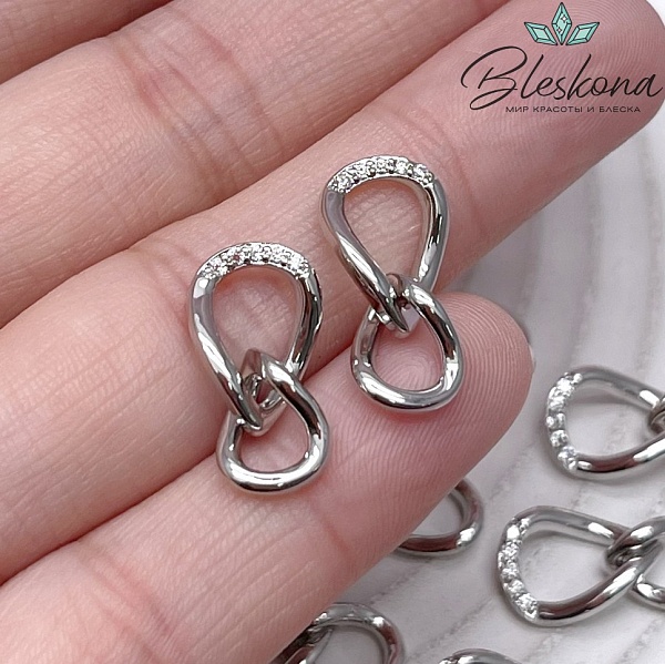 19*9 мм Цвет серебро, Коннектор с цирконами