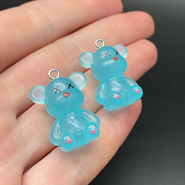 19*27мм, Цвет серебро, Подвеска Мишка голубой