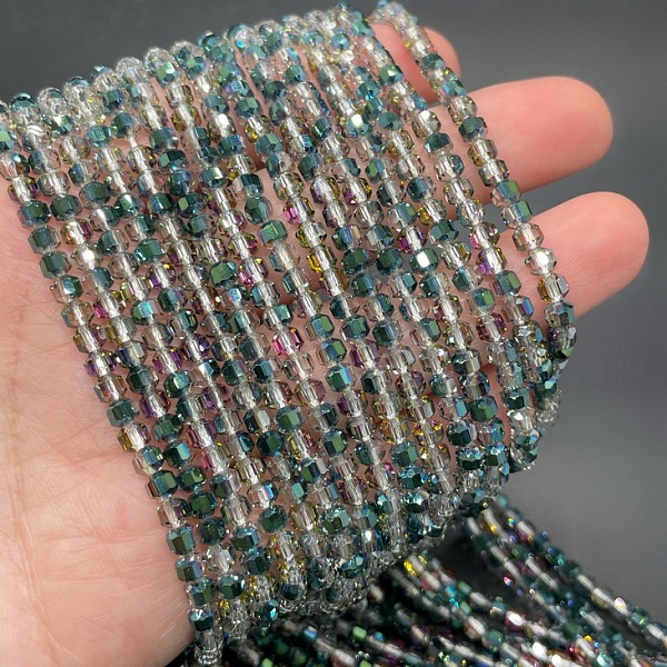 3,5*4 мм Стекло Lux, многогранник, цвет серо- зеленый хамелеон